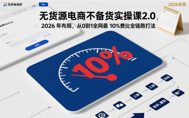 无货源电商不备货实操课2.0，2026年布局，从0到1全网最低10%费比全链路打法【更新26年3月】-校睿铺