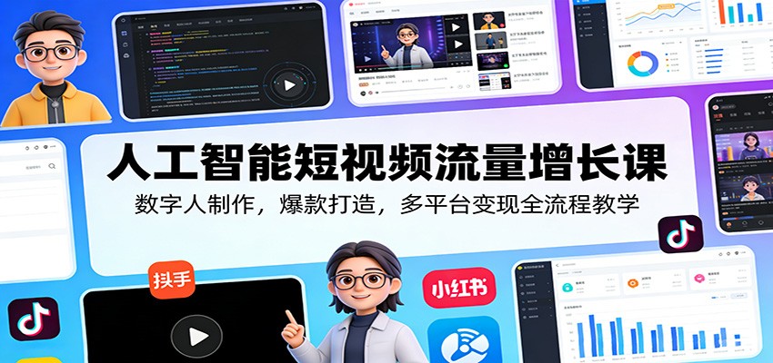 人工智能短视频流量增长课：数字人制作，爆款打造，多平台变现全流程教学-校睿铺