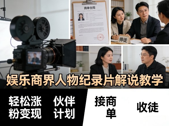 娱乐商界人物纪录片解说教学，轻松涨粉变现，伙伴计划，接商单，收徒等-校睿铺