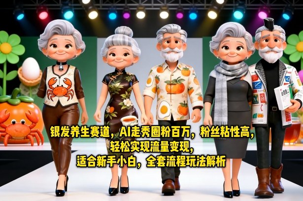 银发养生赛道，AI走秀圈粉百万，粉丝粘性高，轻松实现流量变现，适合新手小白，全套流程玩法解析-校睿铺