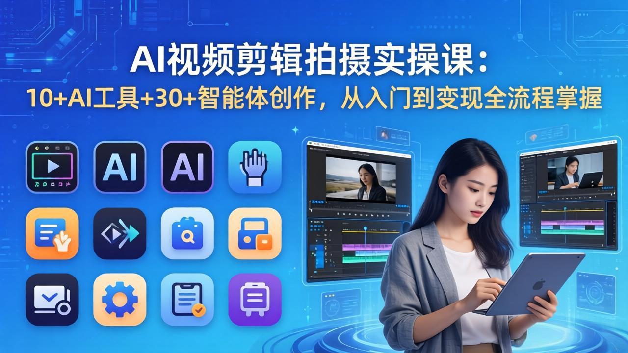 AI 视频剪辑拍摄实操课：10+AI工具+30+智能体创作，从入门到变现全流程掌握-校睿铺