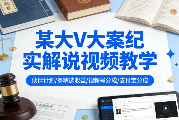 某大V大案纪实解说视频教学，可做伙伴计划、撸精选收益，视频号和支付宝分成计划均可-校睿铺
