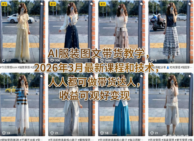 AI服装图文带货教学，2026年3月最新课程和技术，人人都可做带货达人，收益可观好变现-校睿铺