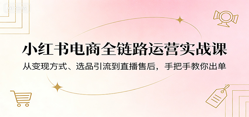 小红书电商全链路运营实战课：从变现方式、选品引流到直播售后，手把手教你出单-校睿铺