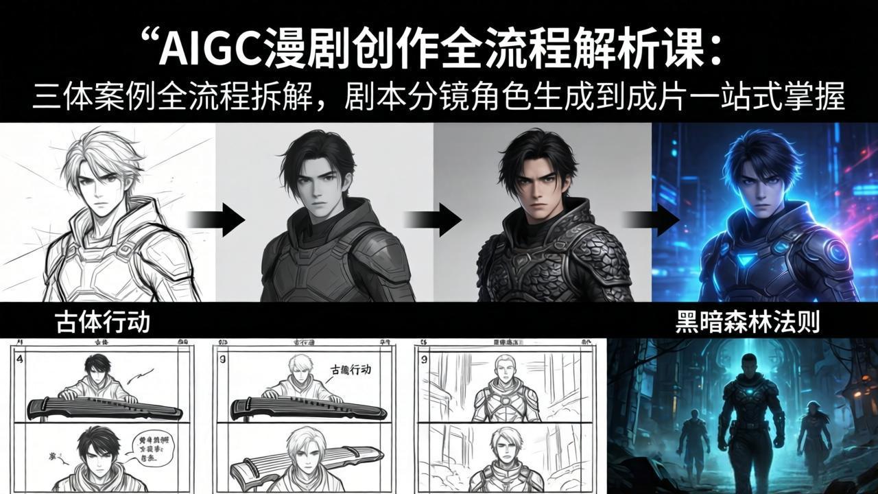 AIGC漫剧创作全流程解析课：三体案例全流程拆解，剧本分镜角色生成到成片一站式掌握-校睿铺