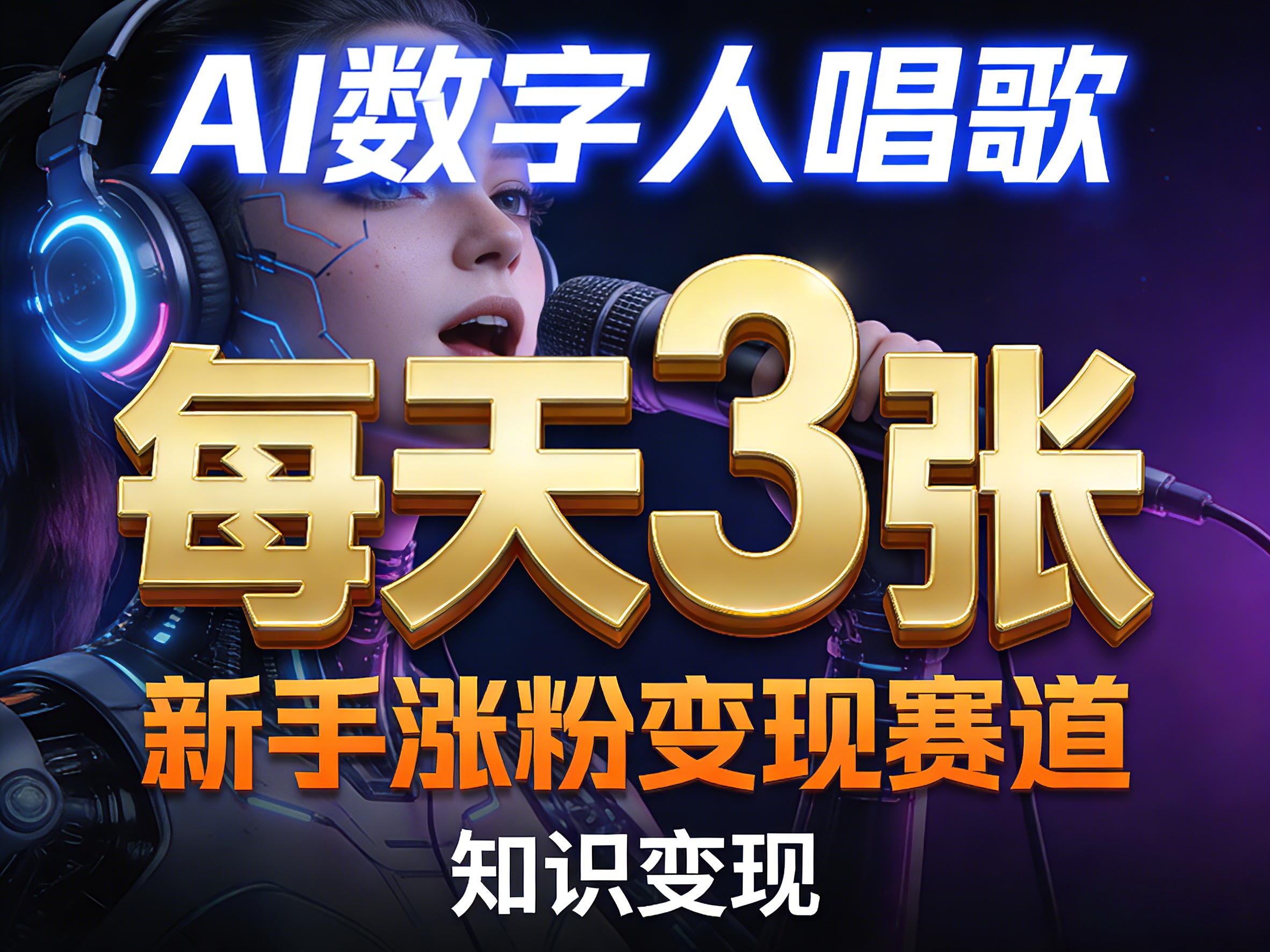 AI数字人唱歌，新手涨粉变现赛道，每天3张和知识付费，副业必备-校睿铺