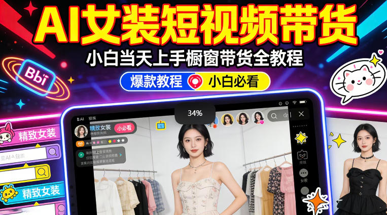 AI女装短视频橱窗带货：小白零门槛当天上手，高佣金爆款轻松賺！-校睿铺