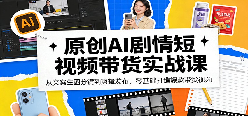 原创AI剧情短视频带货实战课：从文案生图分镜到剪辑发布，零基础打造爆款带货视频-校睿铺