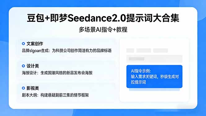 豆包+即梦Seedance2.0提示词大合集：多场景AI指令+教程，解锁文案、设计、影视高效创作-校睿铺