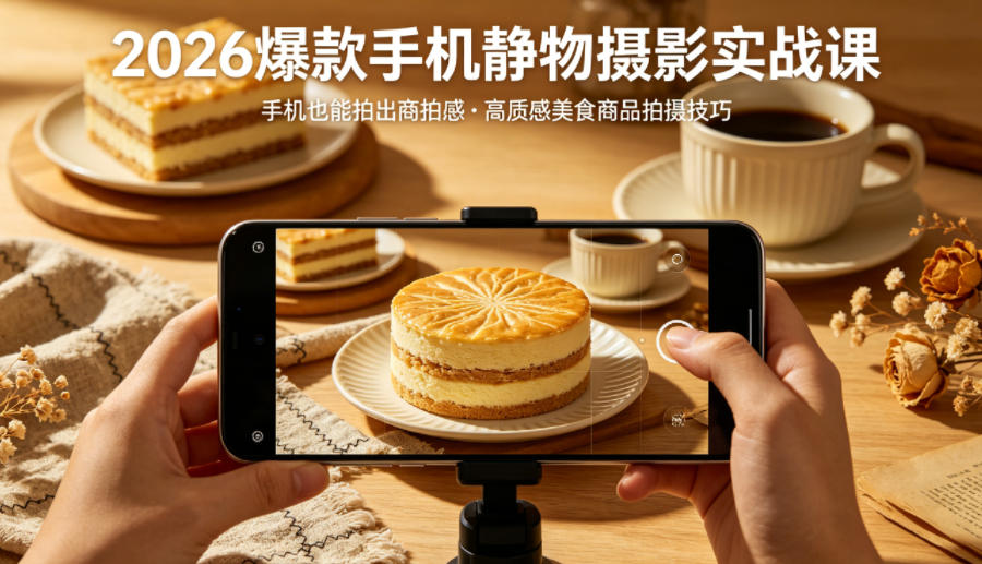 2026爆款手机静物摄影实战课，手机也能拍出商拍感，学会拍出高质感美食商品-校睿铺