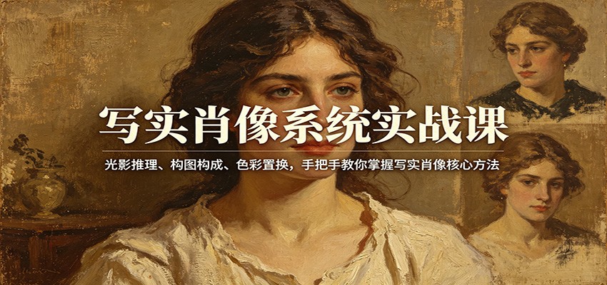 写实肖像系统实战课：光影推理、构图构成、色彩置换，手把手教你掌握写实肖像核心方法-校睿铺