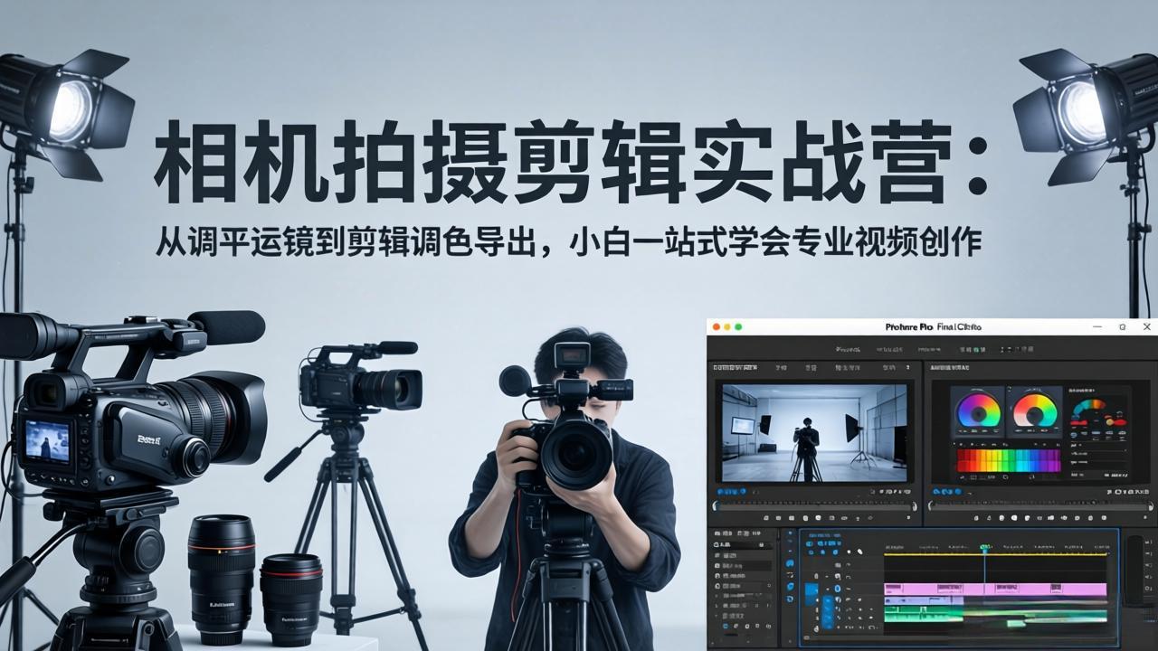 相机拍摄剪辑实战营：从调平运镜到剪辑调色导出，小白一站式学会专业视频创作-校睿铺