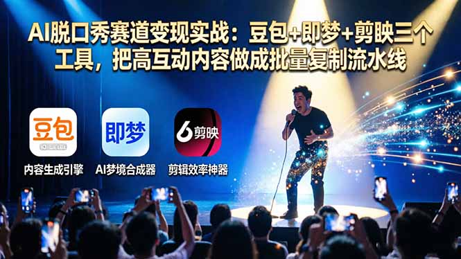 AI脱口秀赛道变现实战：豆包+即梦+剪映三个工具，把高互动内容做成批量复制流水线-校睿铺