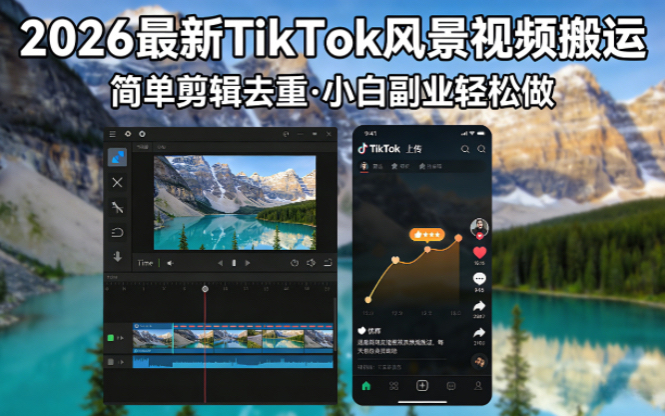 2026最新TikTok风景视频搬运简单剪辑去重小白副业月入 8000-校睿铺