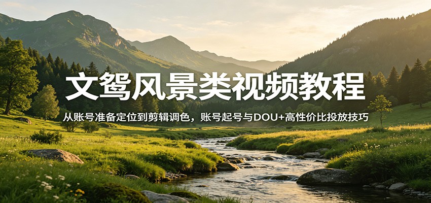 文鸳风景类视频教程：从账号准备定位到剪辑调色，账号起号与DOU+高性价比投放技巧-校睿铺