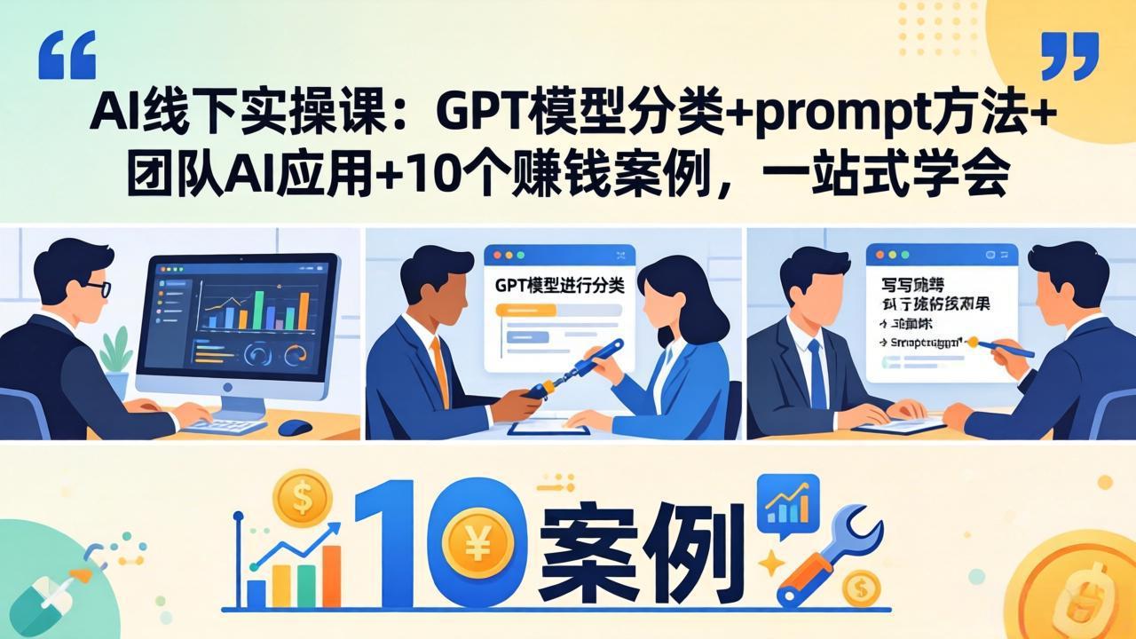 AI线下实操课：GPT模型分类+prompt方法+团队AI应用+10个赚钱案例，一站式学会-校睿铺