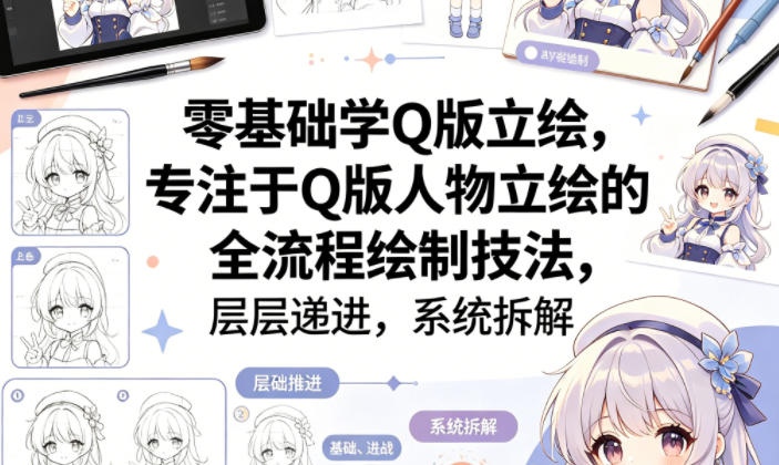 零基础学Q版立绘，专注于Q版人物立绘的全流程绘制技法，层层递进，系统拆解-校睿铺