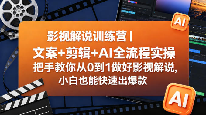 影视解说训练营｜文案+剪辑+AI全流程实操，把手教你从0到1做好影视解说，小白也能快速出爆款-校睿铺