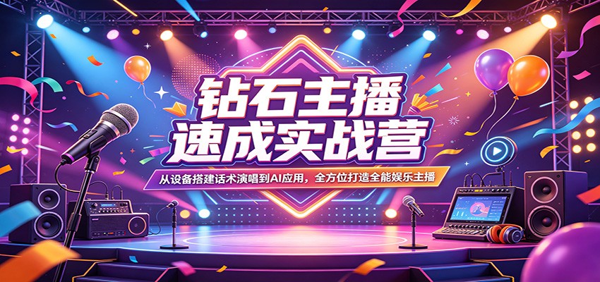 钻石主播速成实战营：从设备搭建话术演唱到AI应用，全方位打造全能娱乐主播-校睿铺