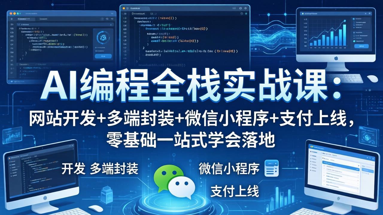 AI编程全栈实战课：网站开发+多端封装+微信小程序+支付上线，零基础一站式学会落地-校睿铺