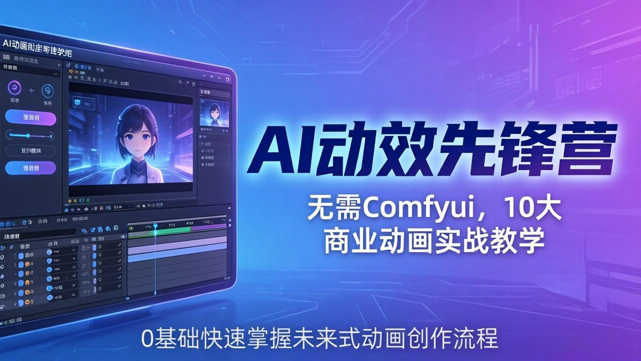 AI 动效先锋营：无需Comfyui，10大商业动画实战教学，0基础快速掌握未来式动画创作流程-校睿铺