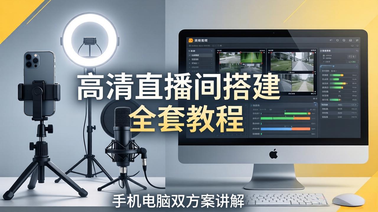 高清直播间搭建全套教程，手机电脑双方案讲解，设备选型调试多机位实操教学-校睿铺