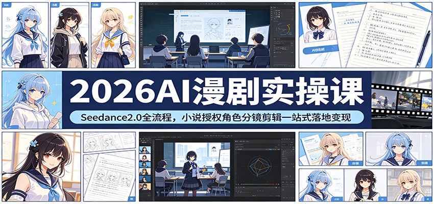 2026AI漫剧实操课：Seedance2.0全流程，小说授权角色分镜剪辑一站式落地变现-校睿铺