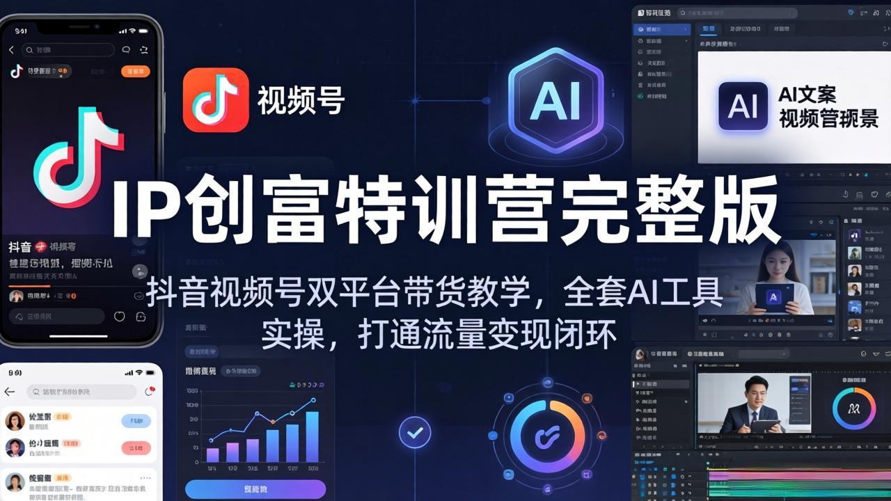 IP创富特训营完整版：抖音视频号双平台带货教学，全套AI工具实操，打通流量变现闭环-校睿铺