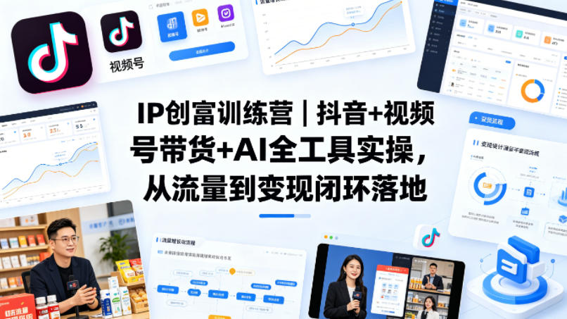 IP创富训练营｜抖音+视频号带货+AI全工具实操，从流量到变现闭环落地-校睿铺