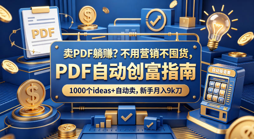 卖PDF躺賺？不用营销不囤货，PDF自动创富指南，1000个ideas+自动卖，新手月入9k刀【原创双语字幕】-校睿铺