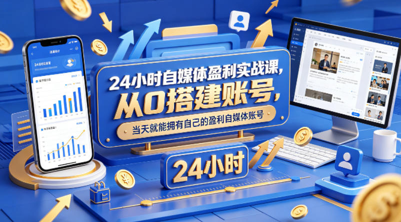 24小时自媒体盈利实战课，从0搭建账号，当天就能拥有自己的盈利自媒体账号-校睿铺