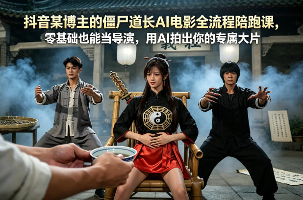 抖音某博主的僵尸道长AI电影全流程陪跑课，零基础也能当导演，用AI拍出你的专属大片-校睿铺